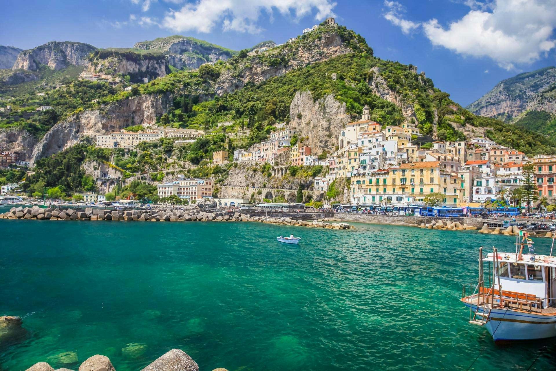 Positano and Amalfi from the port of Naples
